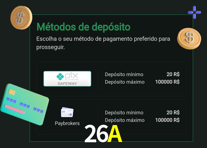 O cassino 26A oferece uma grande variedade de métodos de pagamento
